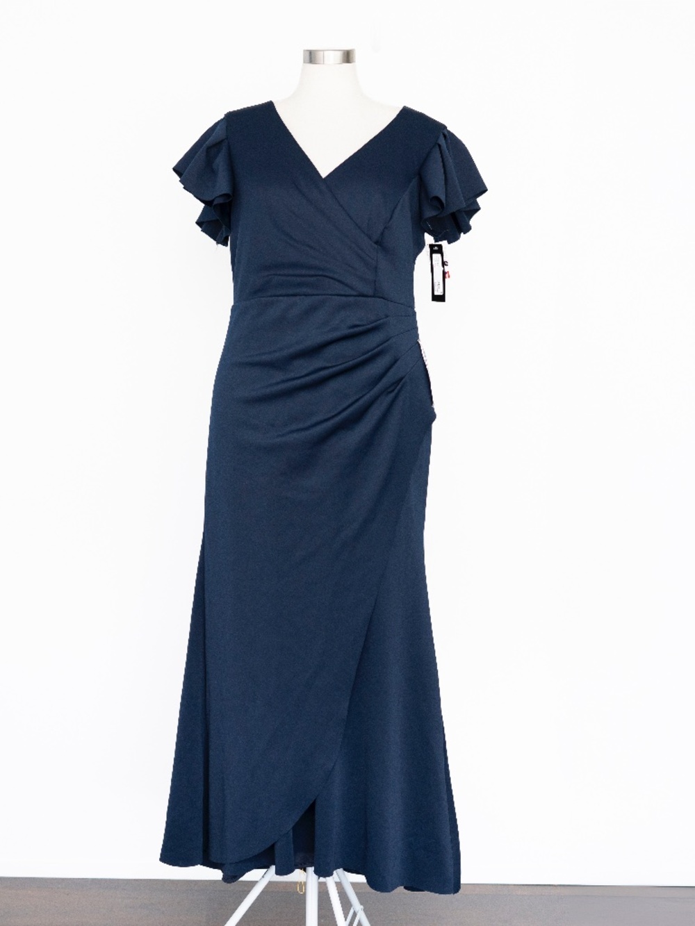 Xscape - Ruffle Sleeve Ruched Scuba Knit Gown Midnight Navy'???????????????????